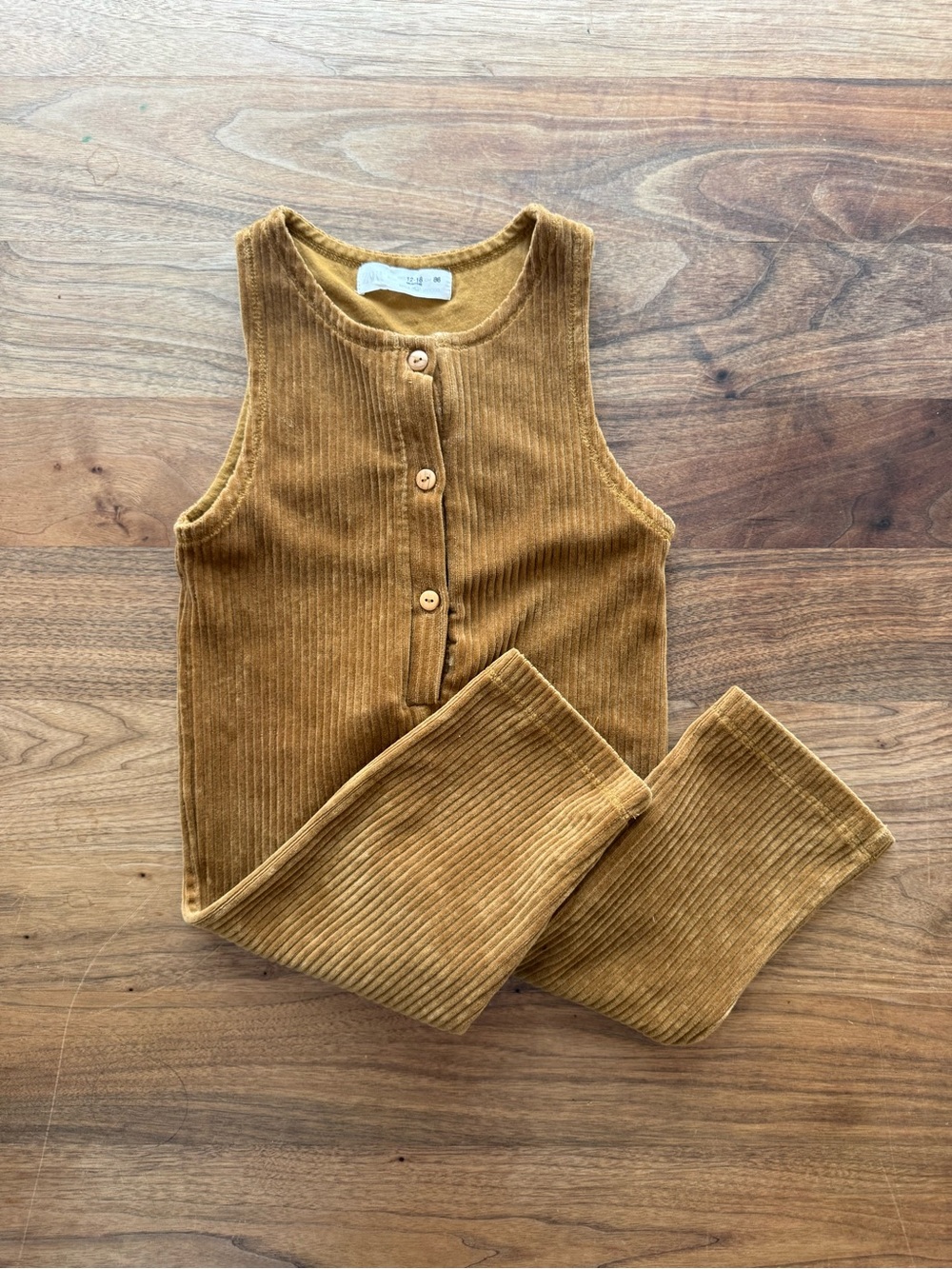 Zara Boys Mustard Yellow Brown CORDUROY JUMPSUIT Henley Romper size 12-18M